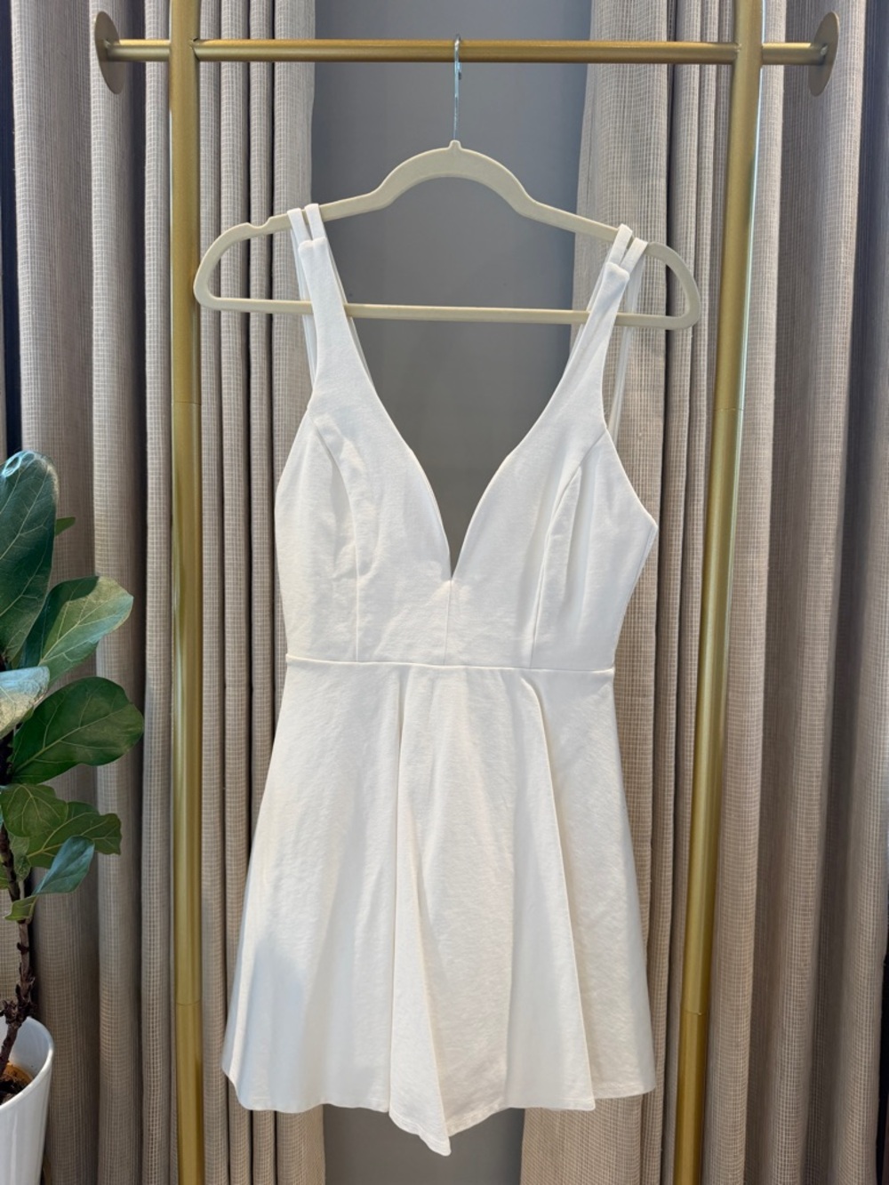 GUC Lulu's White V-Neck Mini Dress with Pleated Skirt